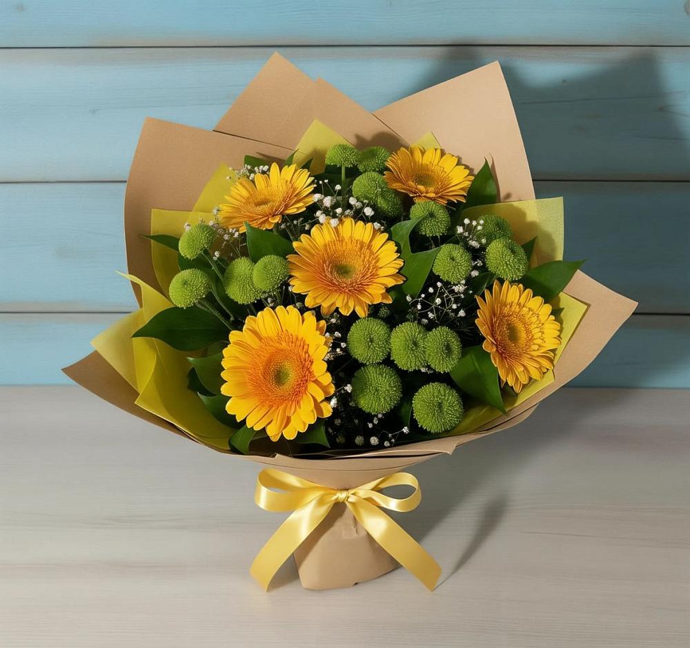 Букет цветов из: Герберы и Хризантемы в Кожве