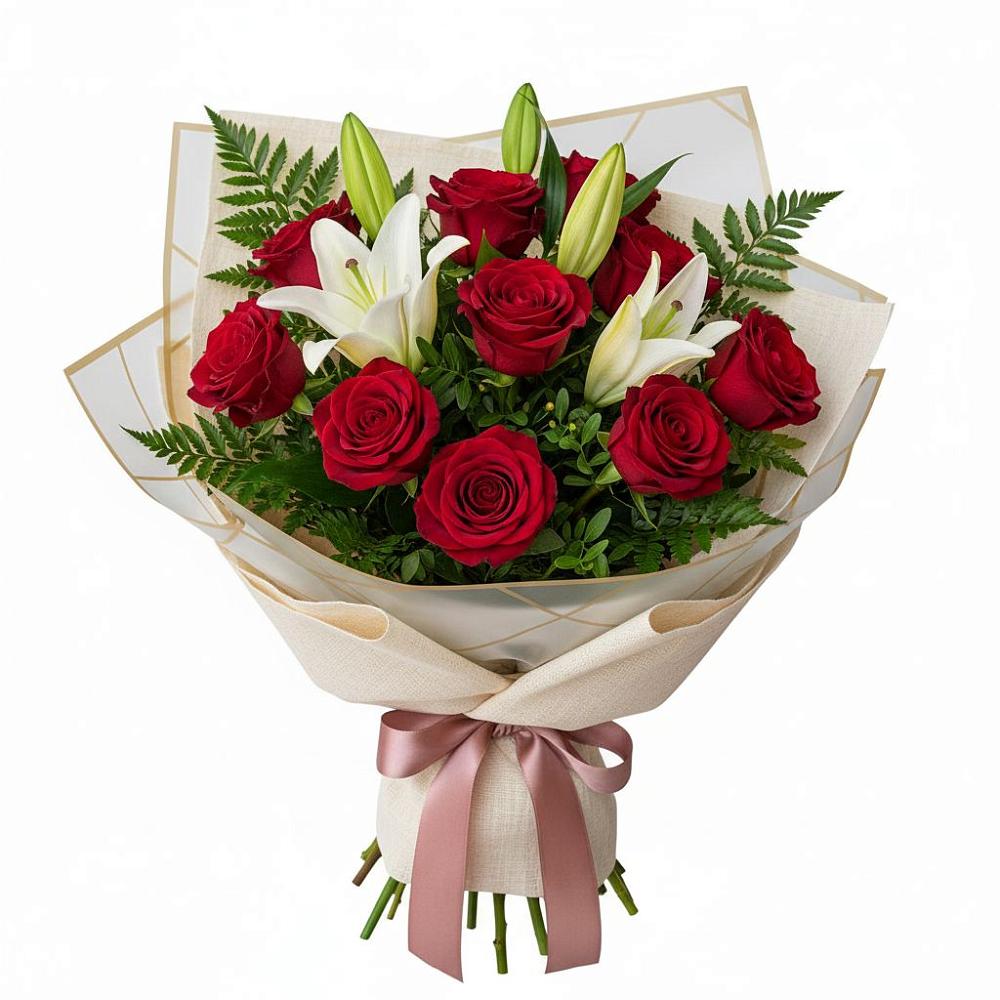 Букет цветов из: Лилии и Розы в Кожве