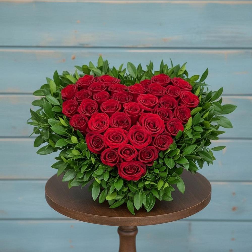 Цветочная композиция из Розы в виде сердца в Кожве