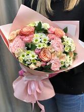 Букет нежные объятья в Кожве Букет цветов из: Гвоздики, Розы и Хризантемы в Кожве
