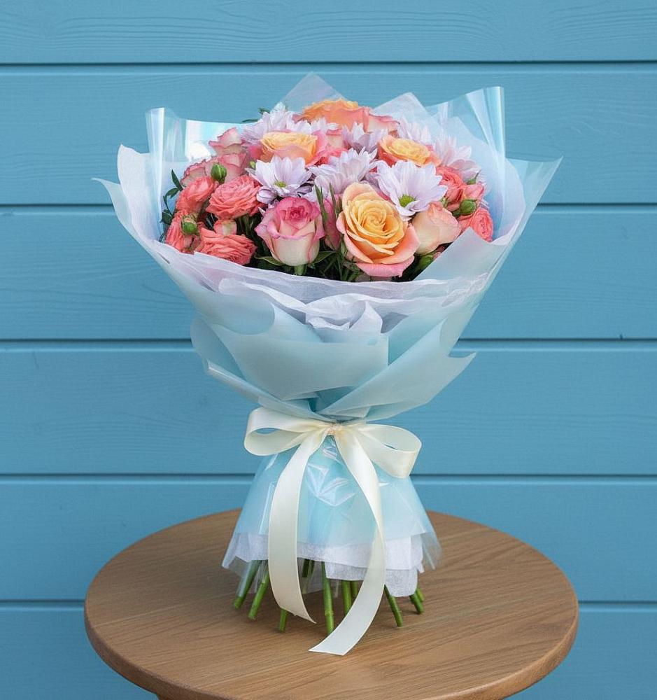 Букет цветов из: Хризантемы и Розы в Кожве